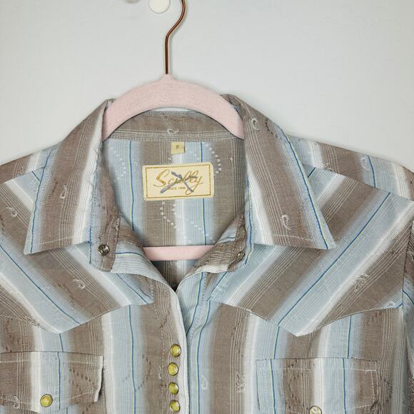 Scully Western Cantina Striped Multi-Bottom Pearl Snap Long Sleeve Top Small - Picture 2 of 8